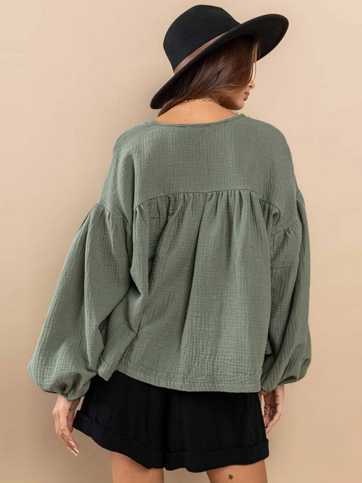 WOMEN'S LONG SLEEVE V-NECK TUNIC BLOUSE TOP