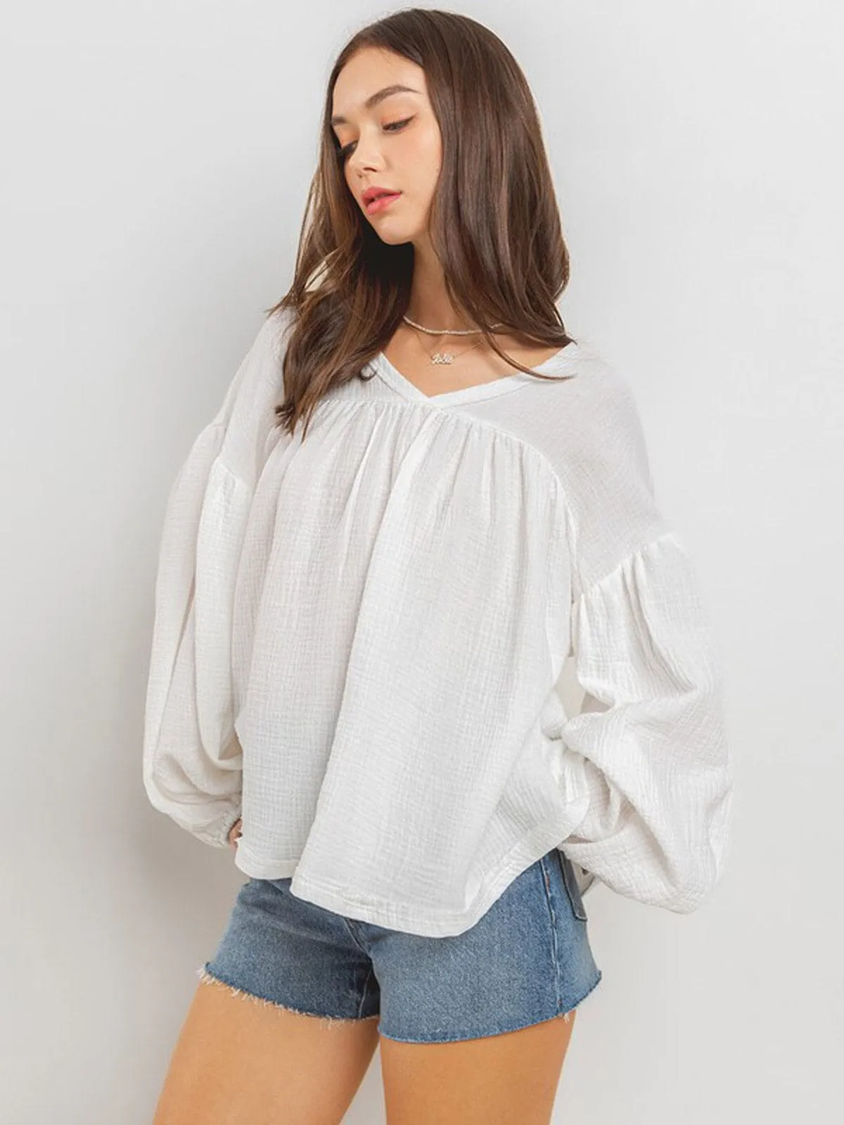 WOMEN'S LONG SLEEVE V-NECK TUNIC BLOUSE TOP