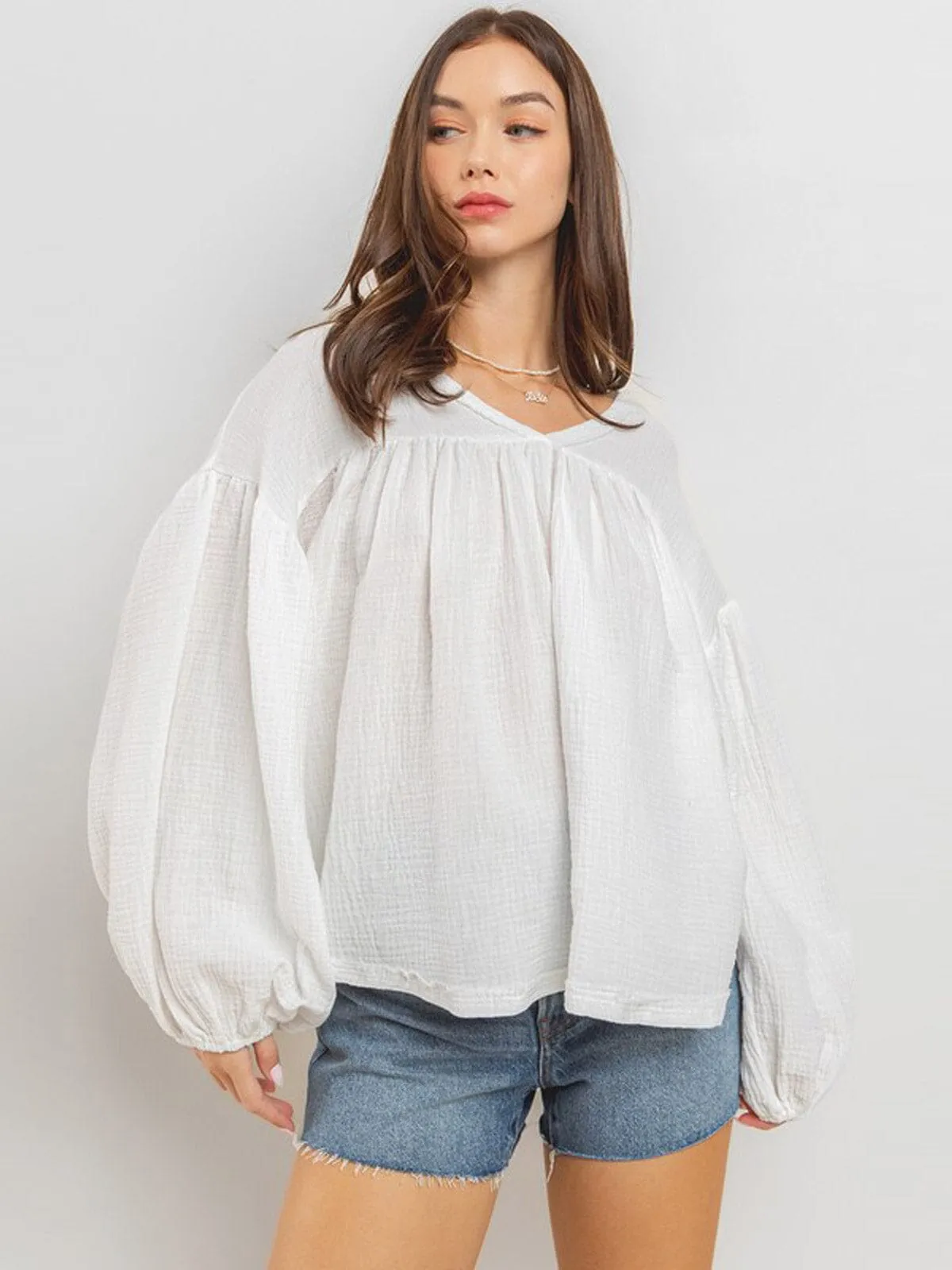 WOMEN'S LONG SLEEVE V-NECK TUNIC BLOUSE TOP
