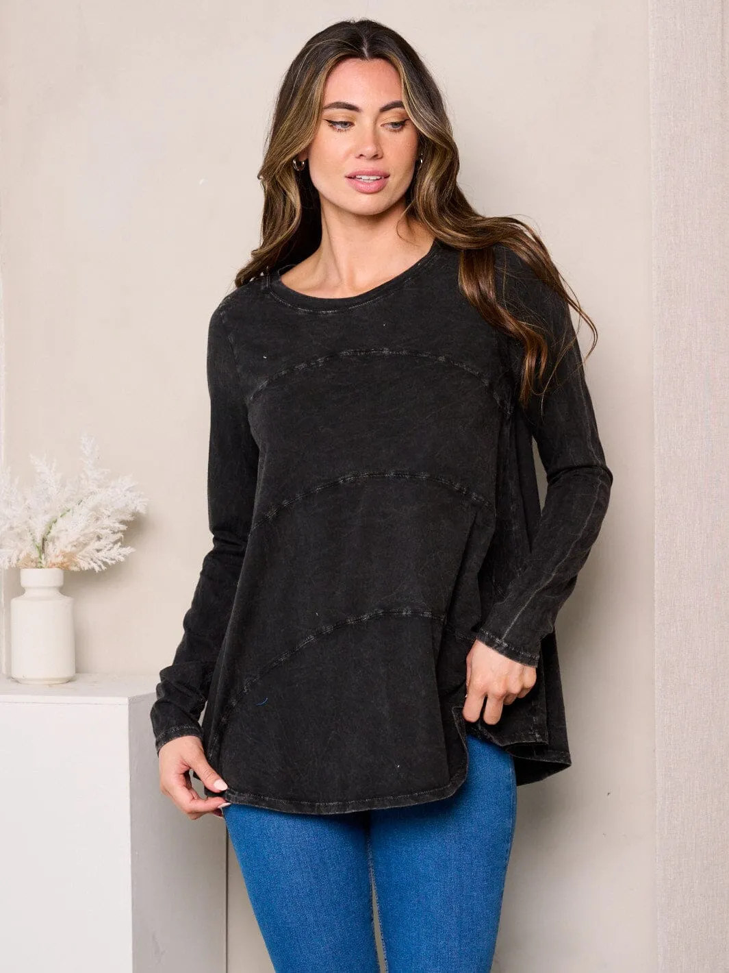 WOMEN'S LONG SLEEVES TIERED LOOSE FIT TOP