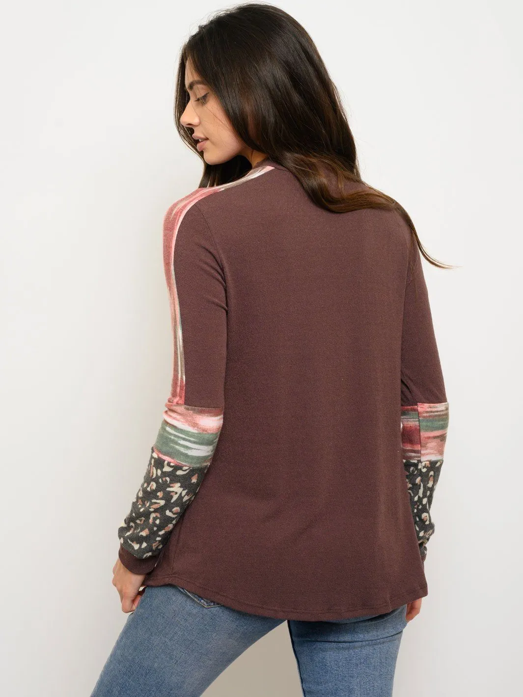 WOMEN'S MULTI PRINT LONG SLEEVE TOP