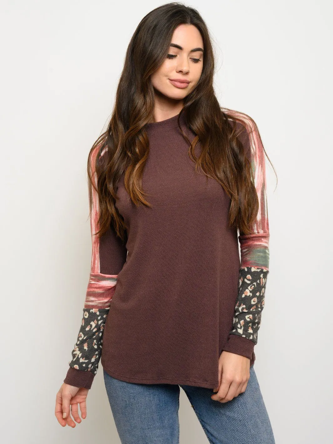 WOMEN'S MULTI PRINT LONG SLEEVE TOP
