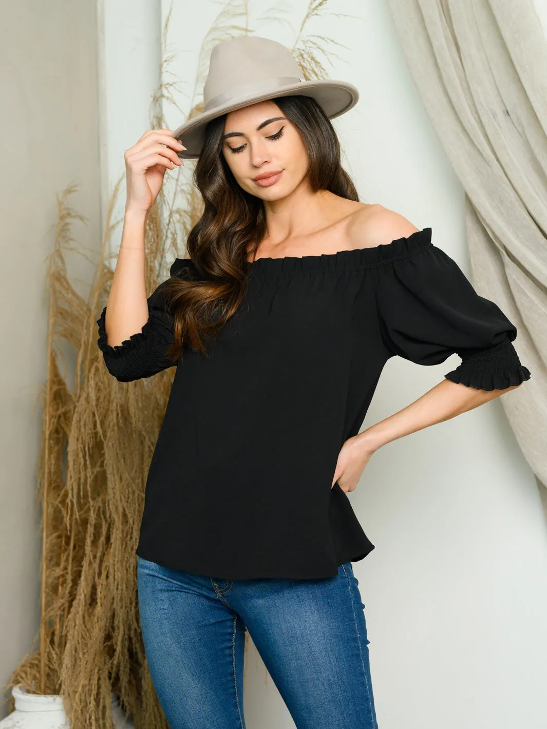 WOMEN'S OFF SHOULDER SHORT SLEEVE TOP