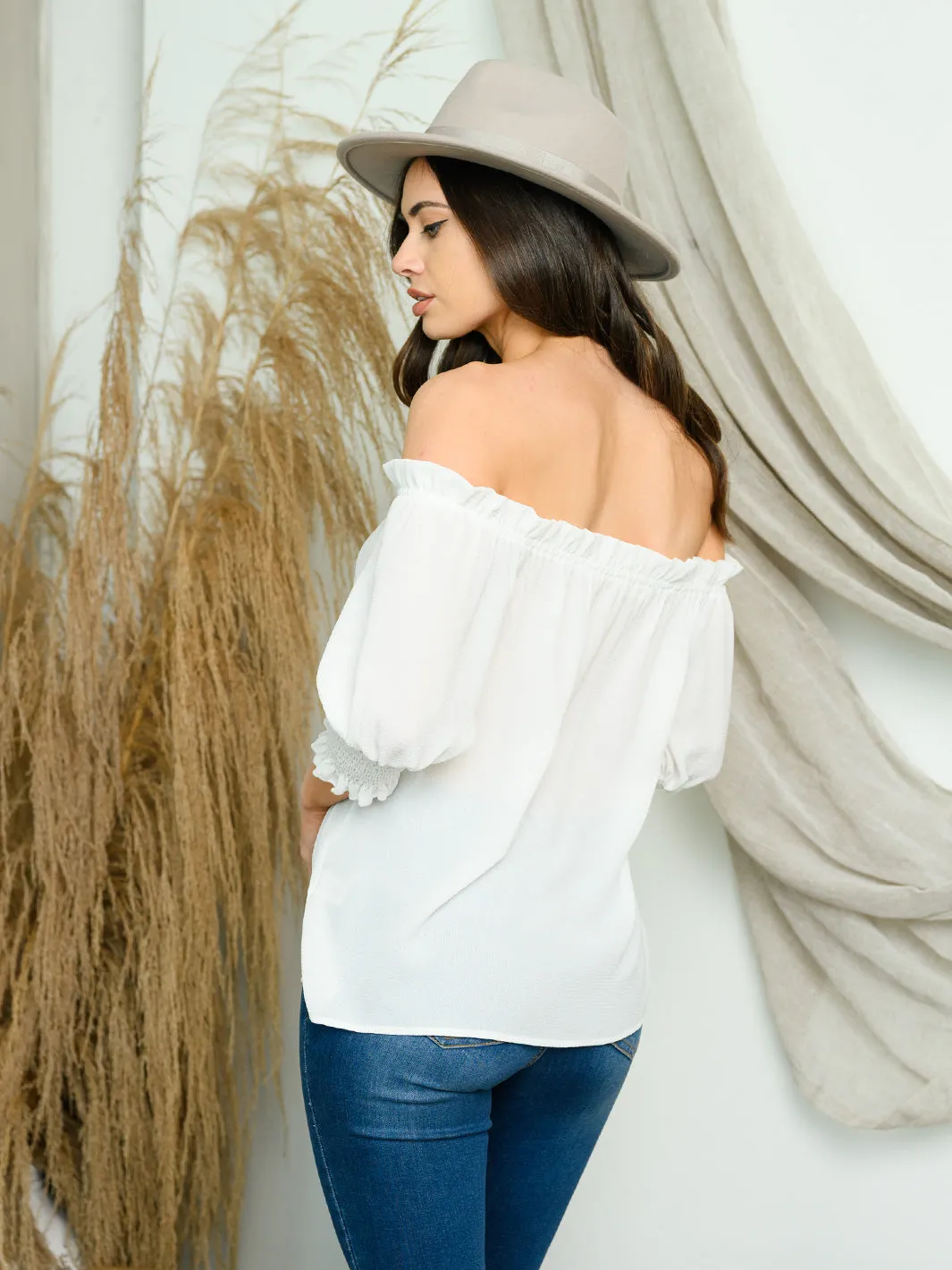 WOMEN'S OFF SHOULDER SHORT SLEEVE TOP