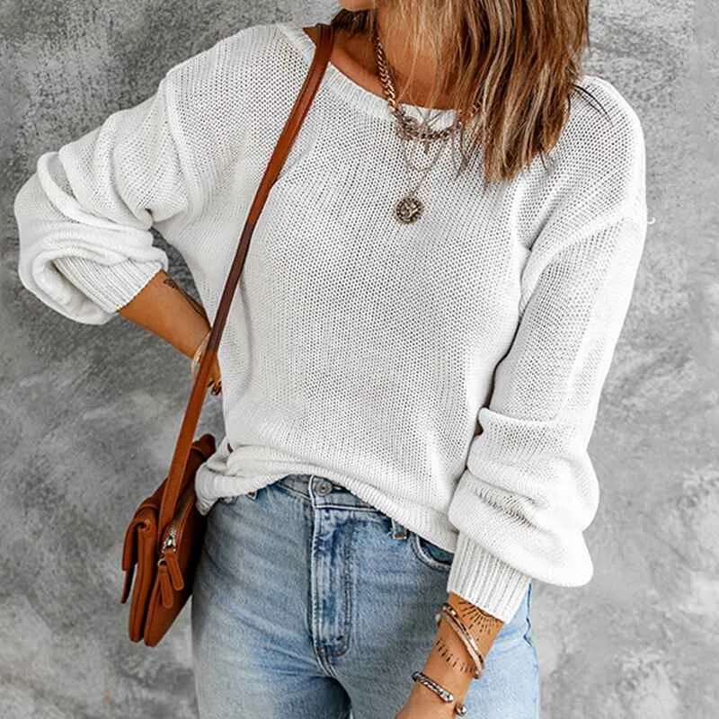Womens Oversized Sweaters Winter Sexy Open Back Pullover Sweater Chunky Cable Knit Tops K174