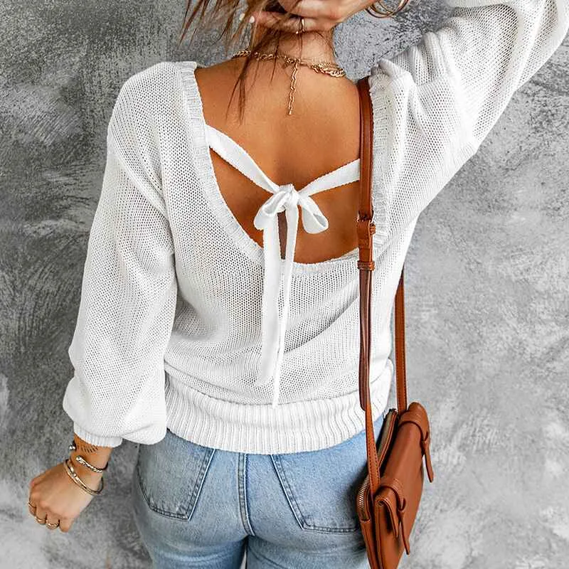 Womens Oversized Sweaters Winter Sexy Open Back Pullover Sweater Chunky Cable Knit Tops K174