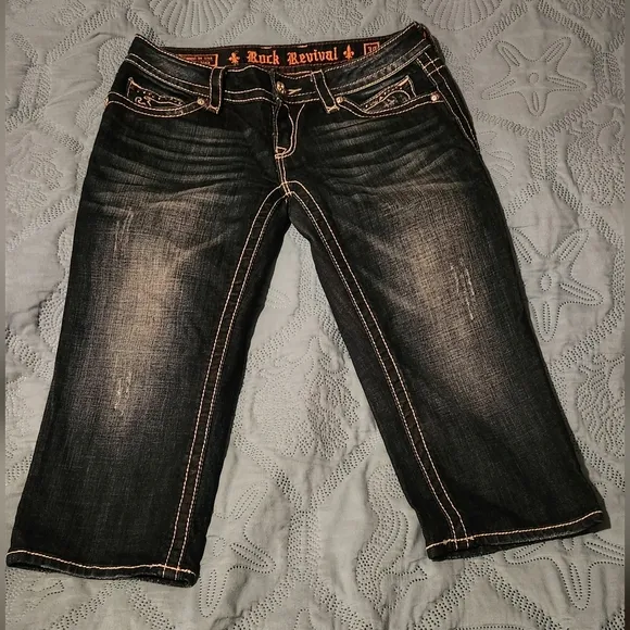 Womens Rock Revival denim jean Bermuda shorts Noelle Capri
