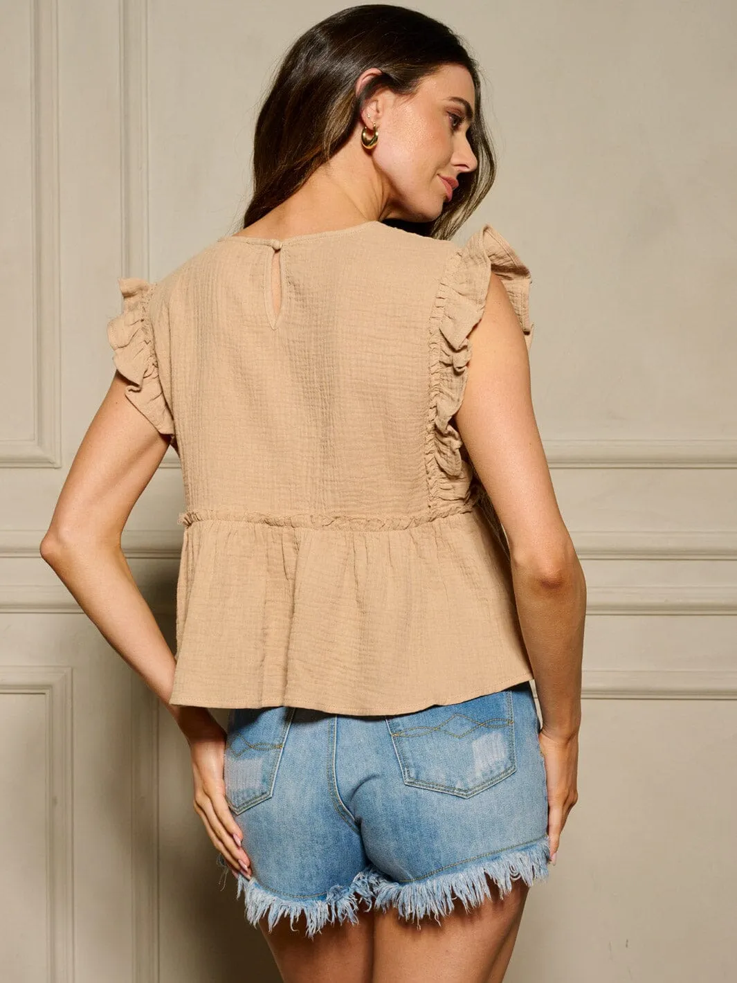 WOMEN'S RUFFLE SLEEVE SQUARE NECK TUNIC BLOUSE TOP