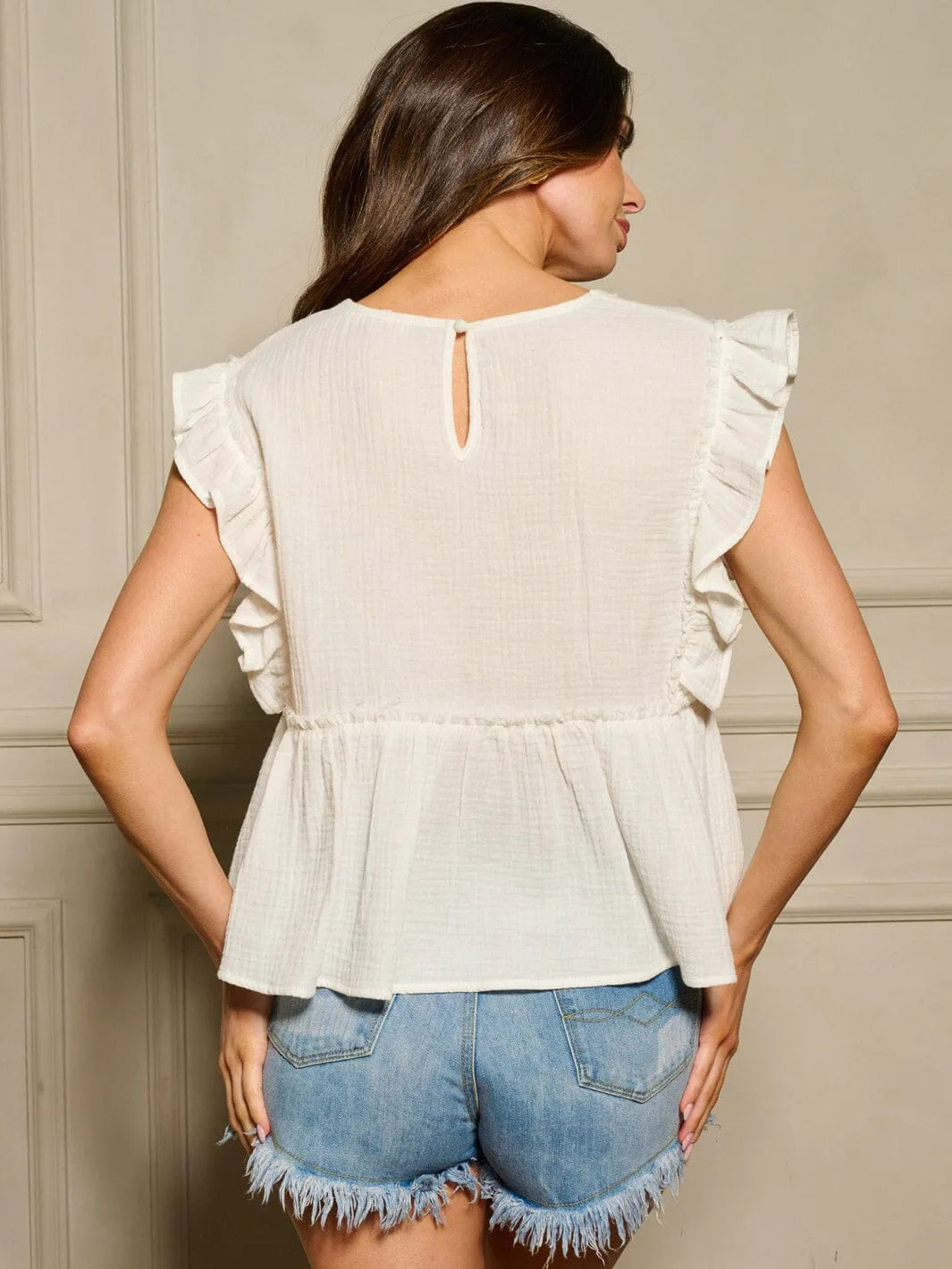 WOMEN'S RUFFLE SLEEVE SQUARE NECK TUNIC BLOUSE TOP
