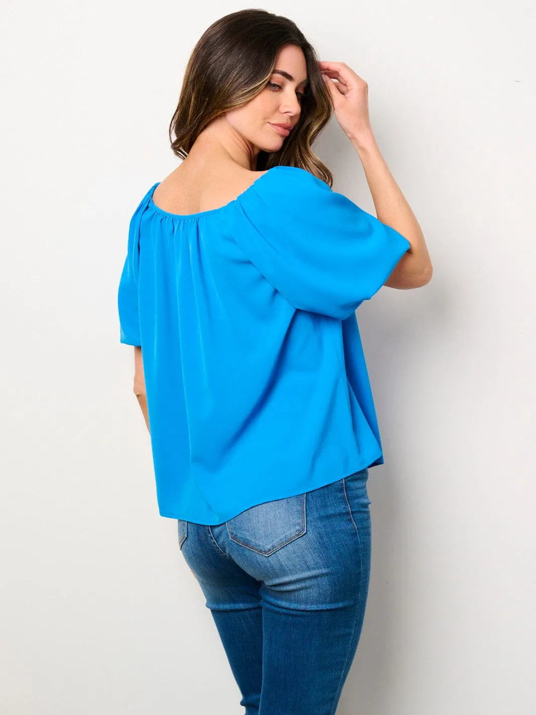 WOMEN'S SHORT PUFF SLEEVE BUTTONS BLOUSE TOP