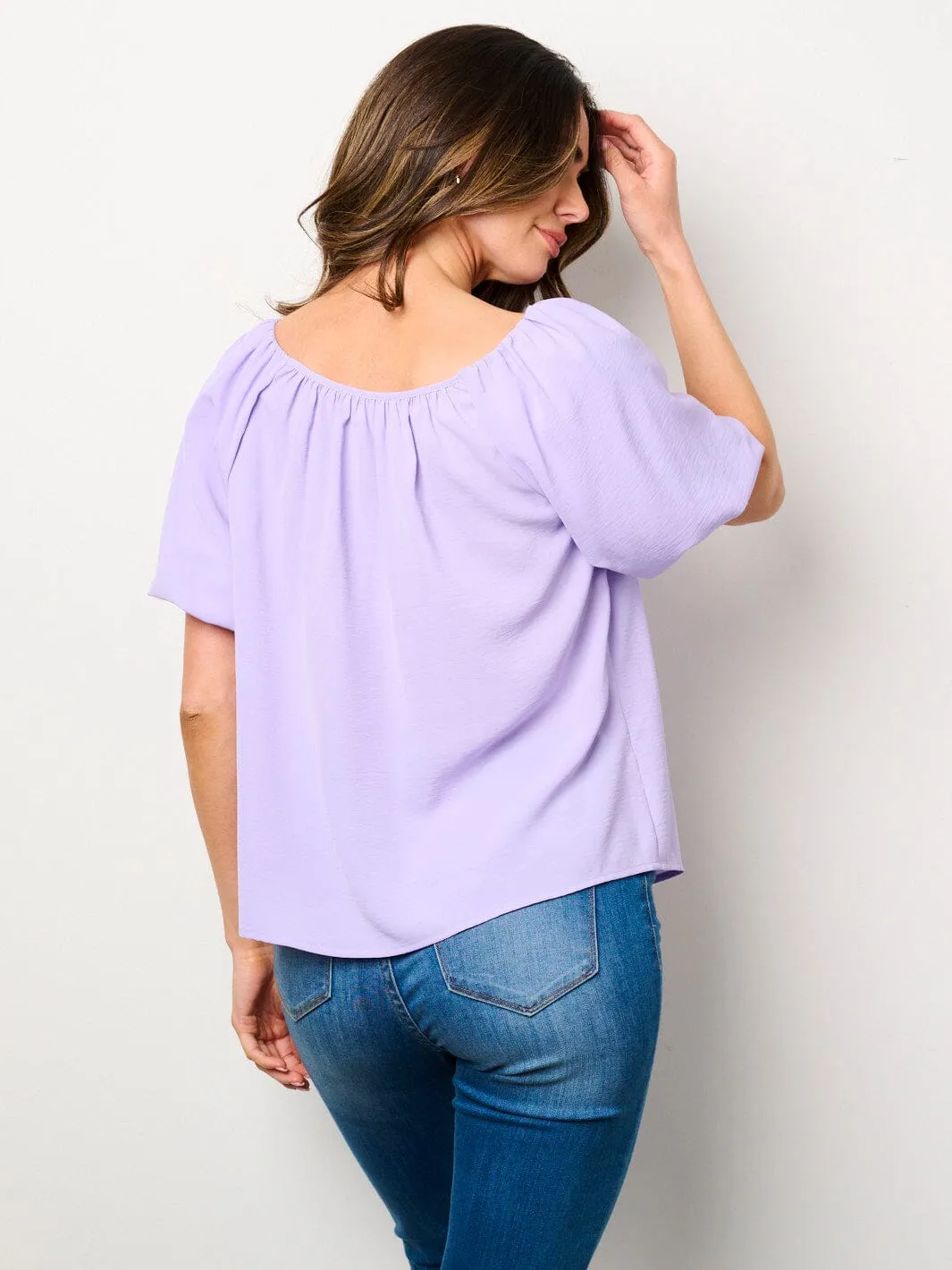 WOMEN'S SHORT PUFF SLEEVE BUTTONS BLOUSE TOP