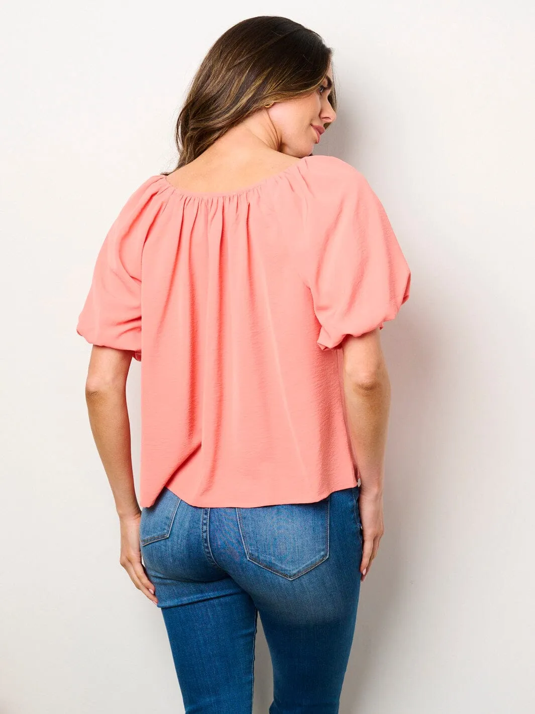 WOMEN'S SHORT PUFF SLEEVE BUTTONS BLOUSE TOP