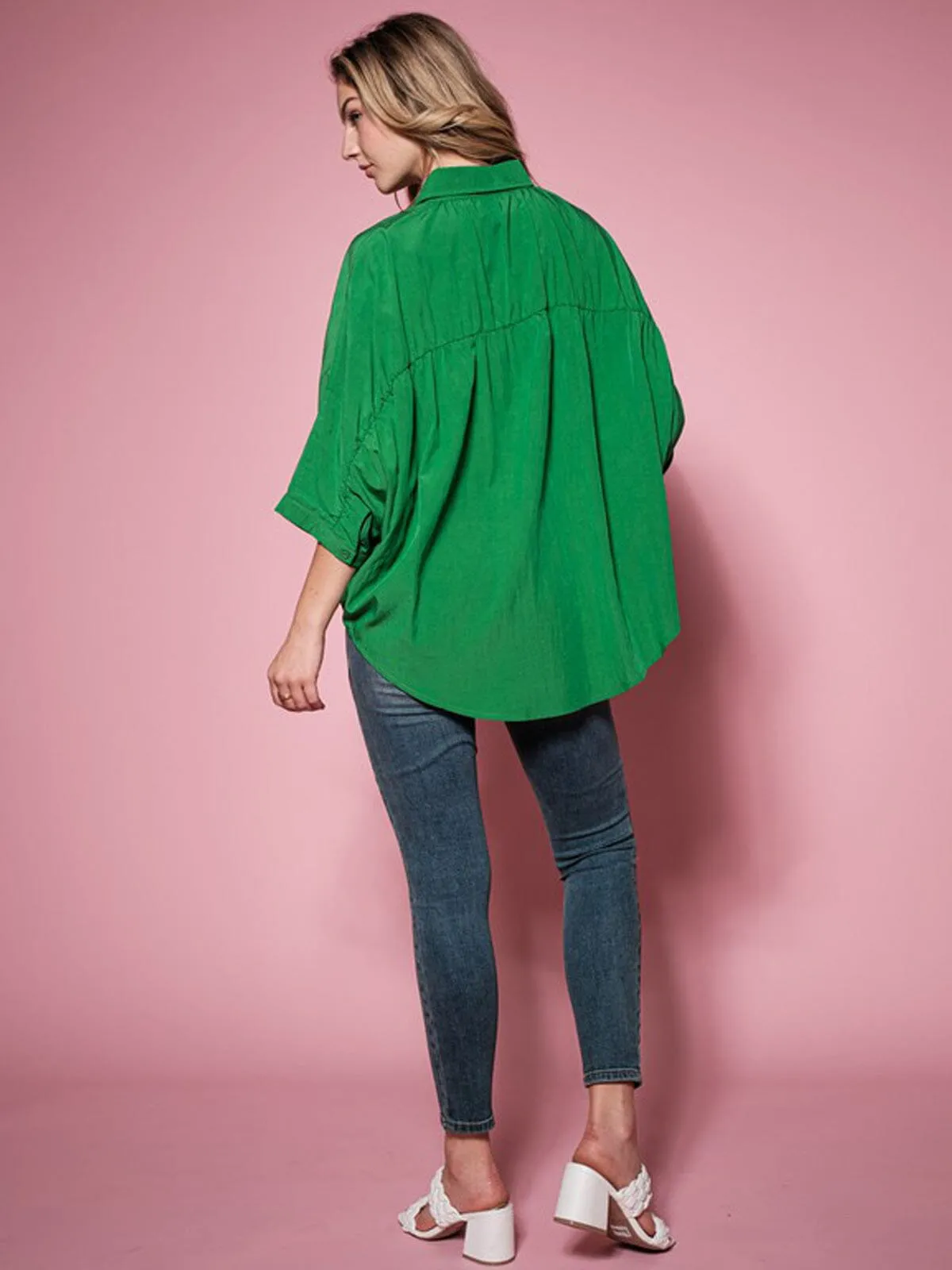 WOMEN'S SHORT RUFFLE SLEEVE BUTTON UP TUNIC BLOUSE TOP