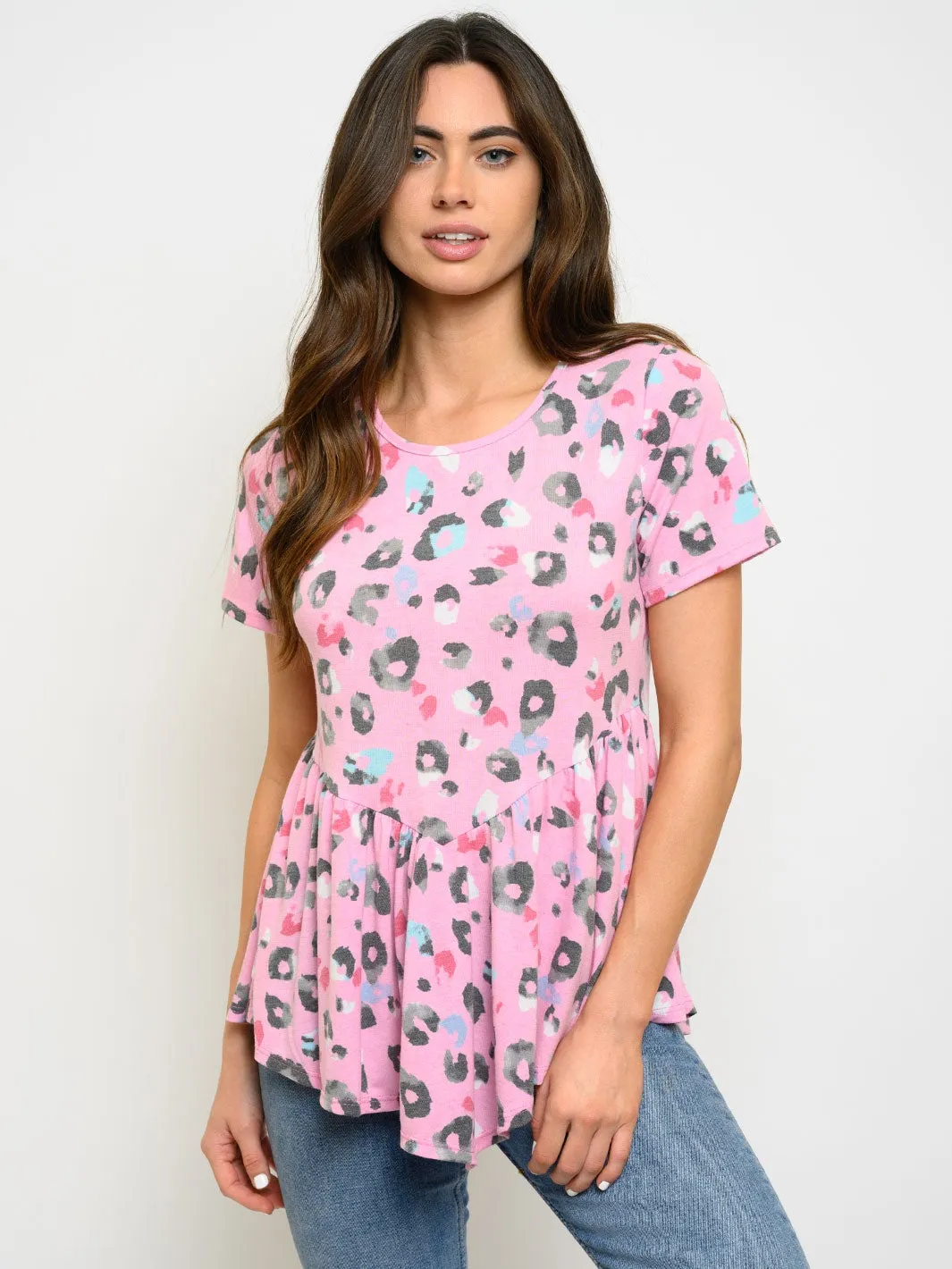 WOMEN'S SHORT SLEEVE ANIMAL PRINT TUNIC TOP