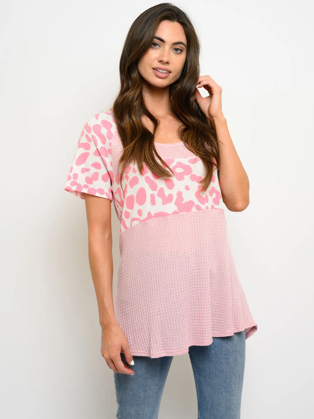WOMEN'S SHORT SLEEVE ANIMAL PRINT TUNIC TOP