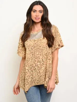 WOMEN'S SHORT SLEEVE CHEETAH TUNIC TOP