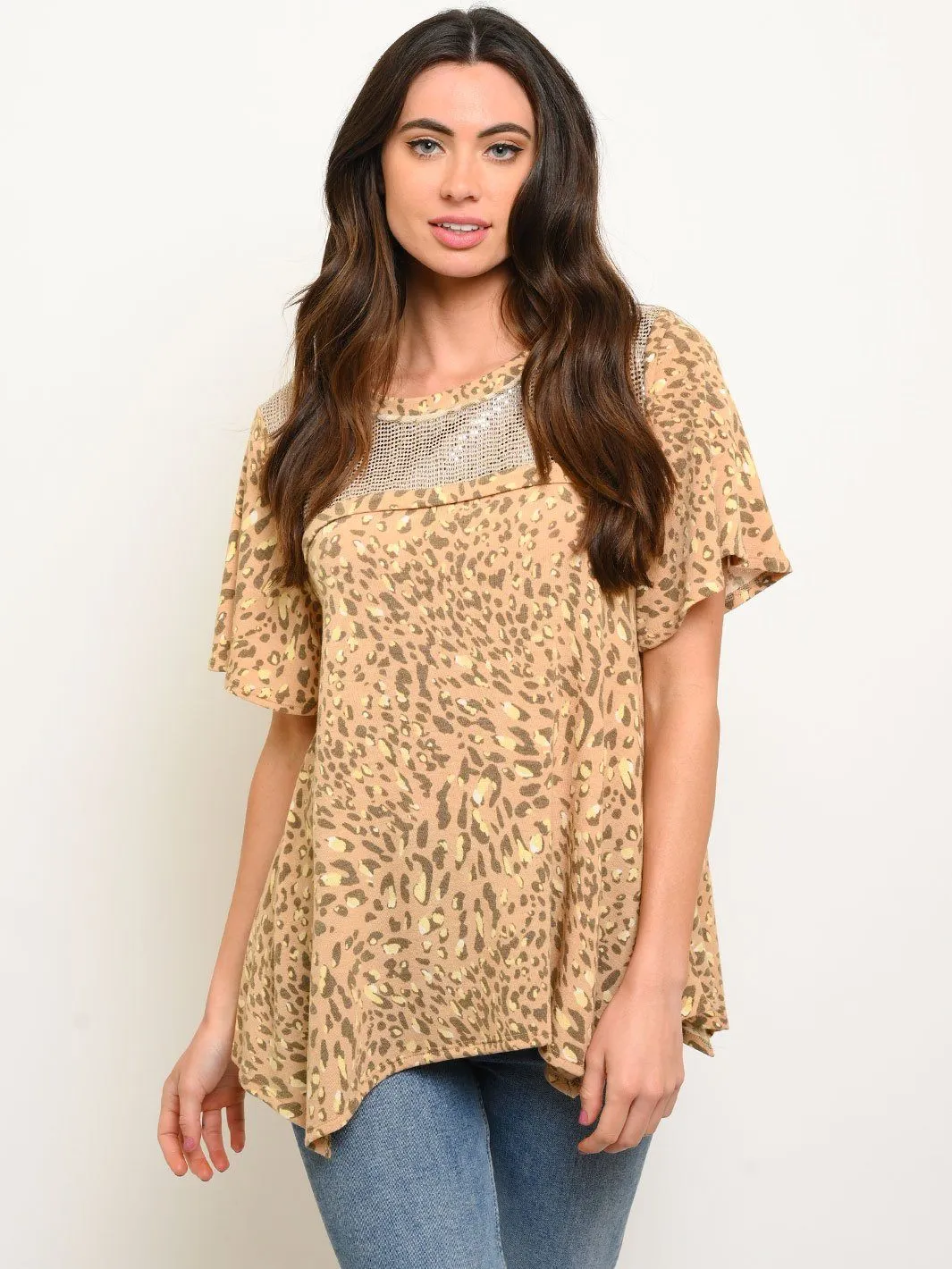 WOMEN'S SHORT SLEEVE CHEETAH TUNIC TOP