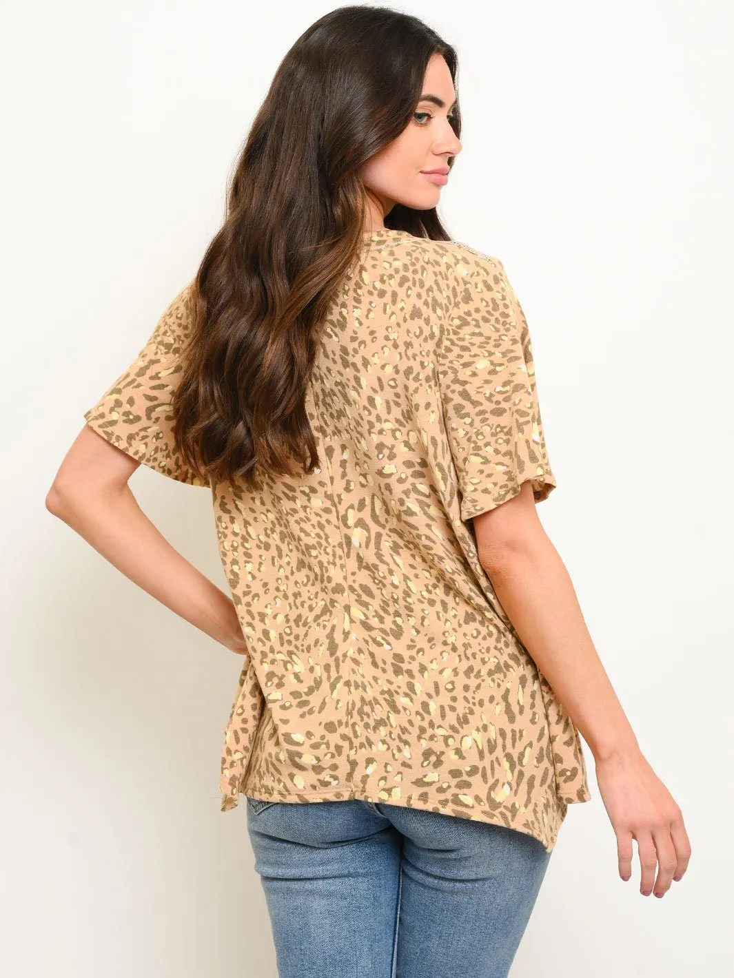 WOMEN'S SHORT SLEEVE CHEETAH TUNIC TOP