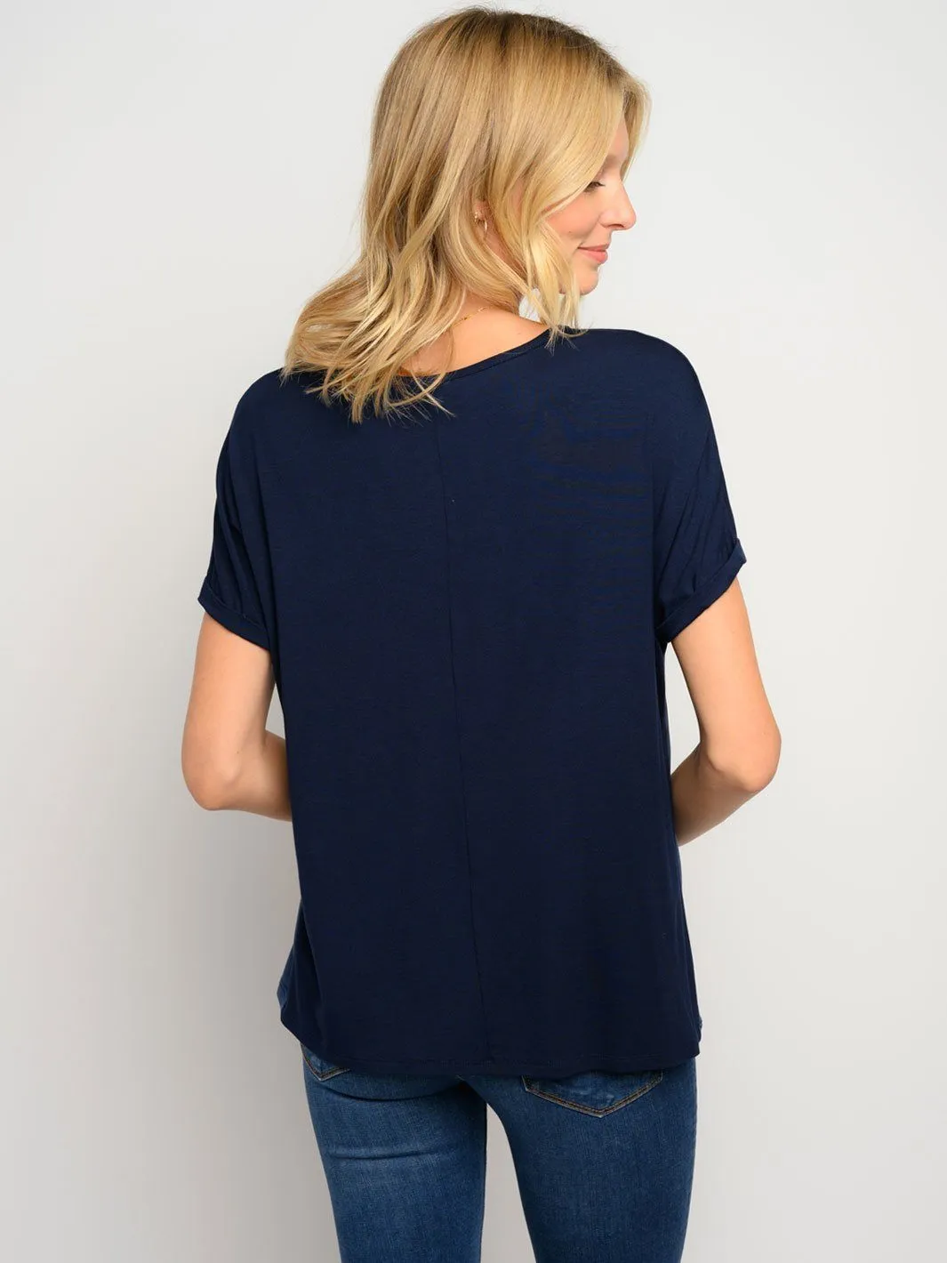 WOMEN'S SHORT SLEEVE COLOR BLOCK TUNIC TOP