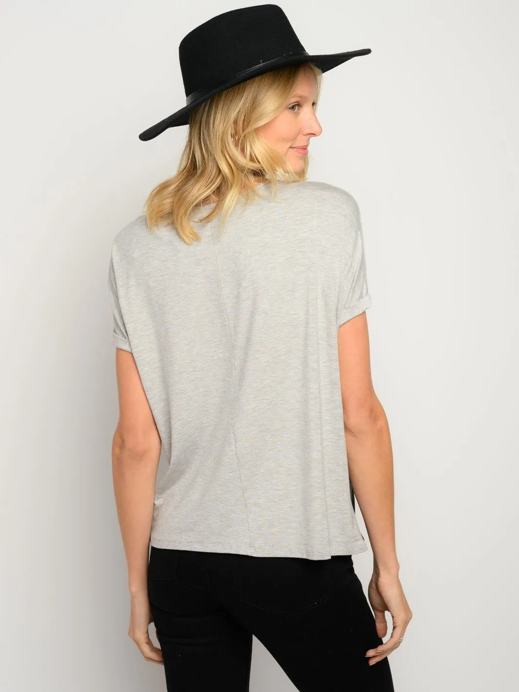 WOMEN'S SHORT SLEEVE COLOR BLOCK TUNIC TOP