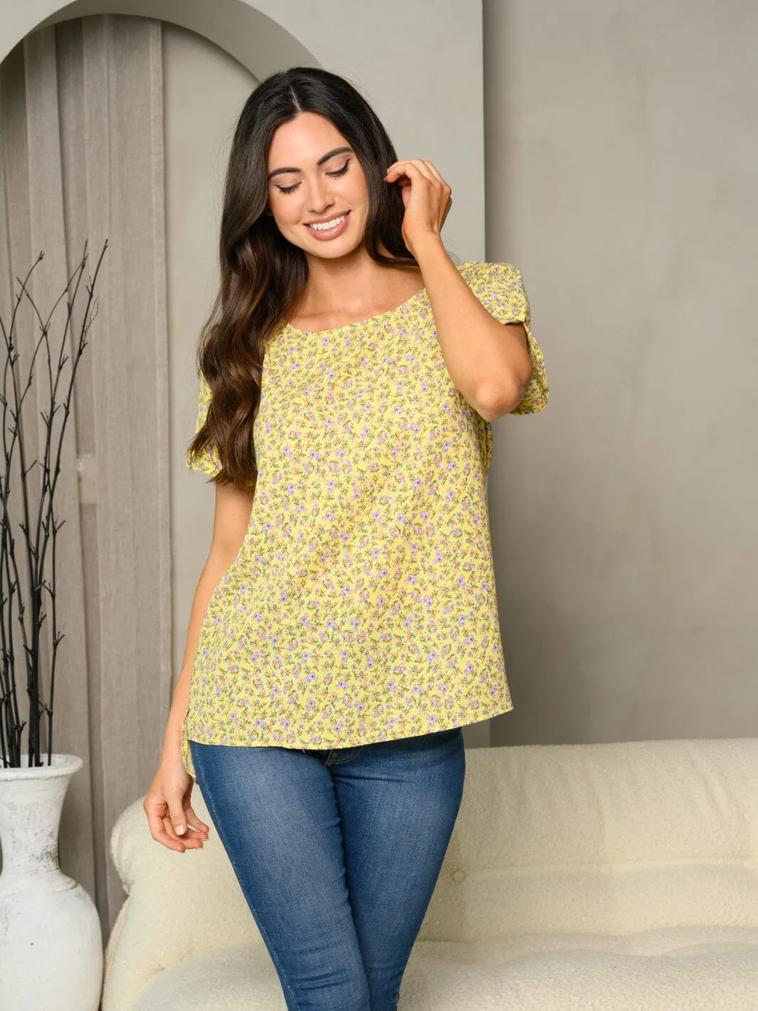 WOMEN'S SHORT SLEEVE FLORAL TUNIC TOP