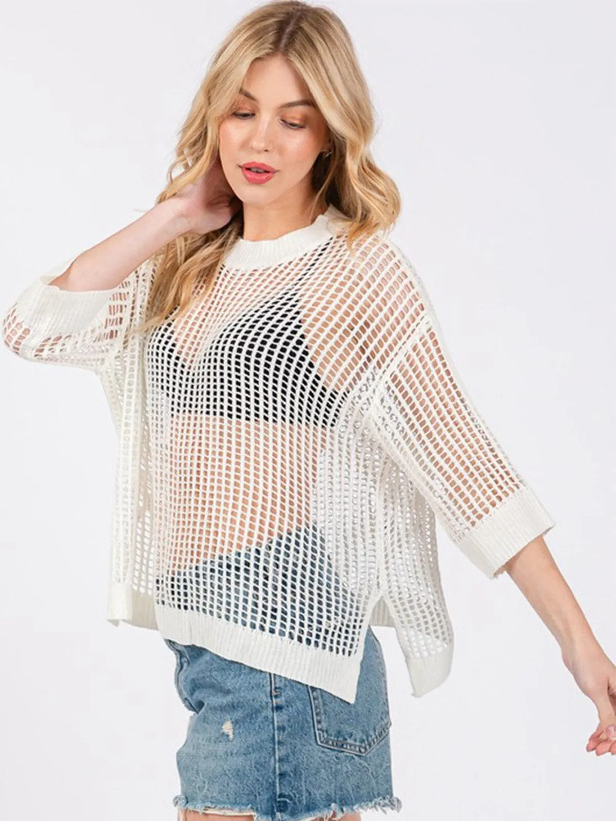 WOMEN'S SHORT SLEEVE KNITTED TOP