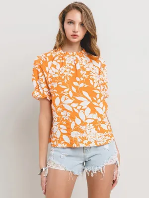 WOMEN'S SHORT SLEEVE MOCH NECK FLORAL PRINT TUNIC BLOUSE