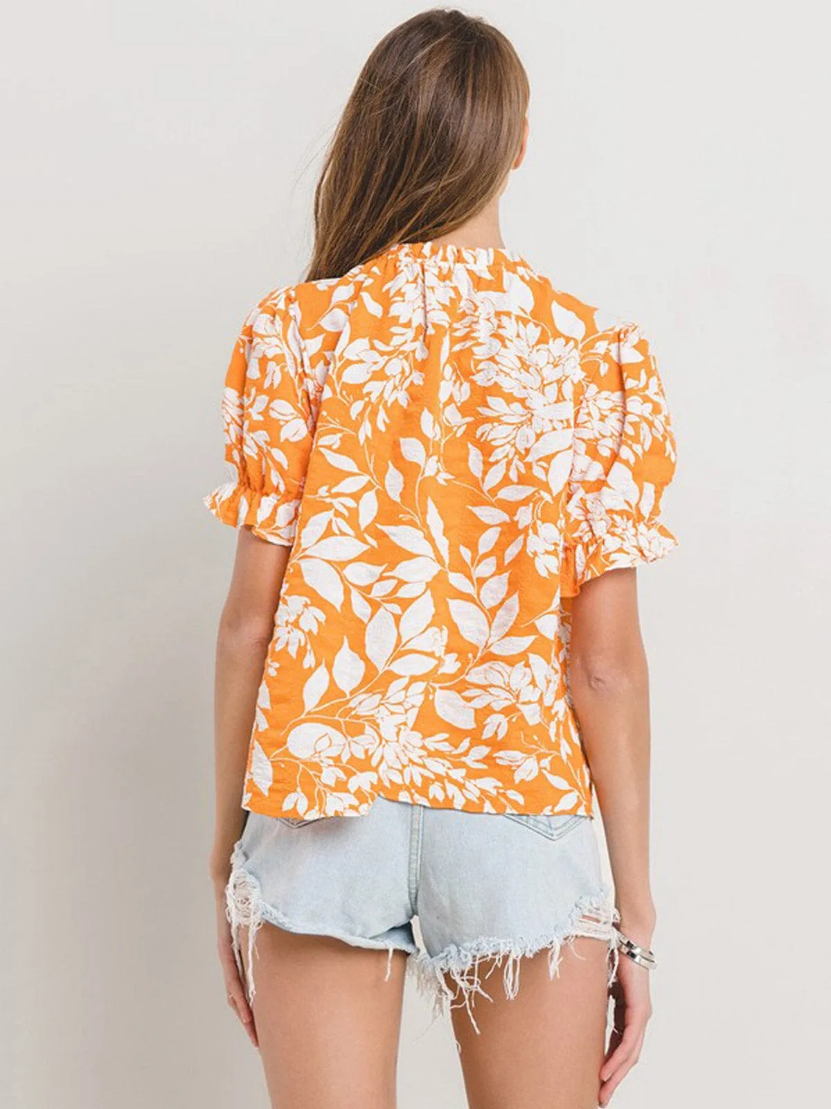 WOMEN'S SHORT SLEEVE MOCH NECK FLORAL PRINT TUNIC BLOUSE