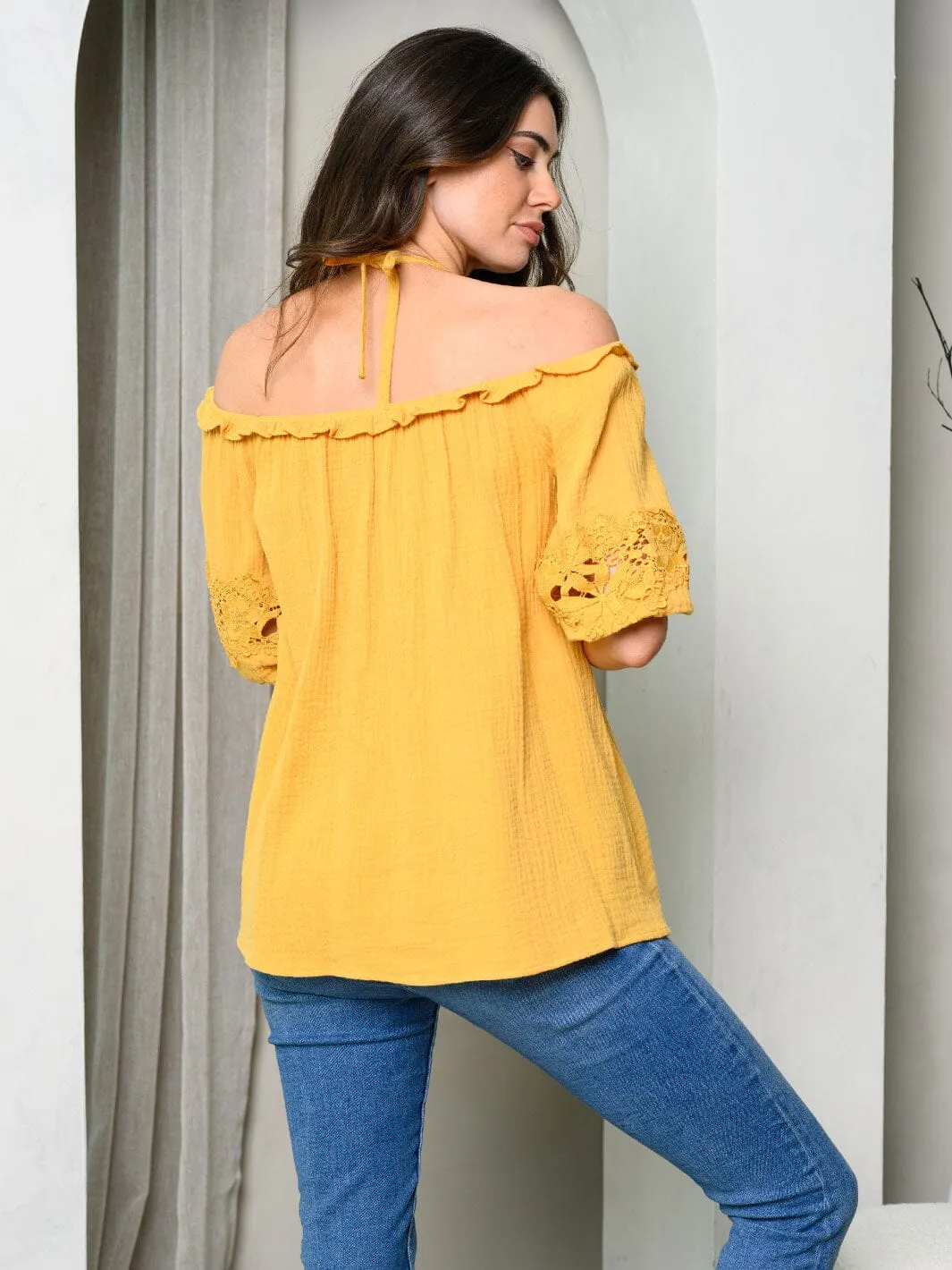 WOMEN'S SHORT SLEEVE NECK TIE TUNIC TOP