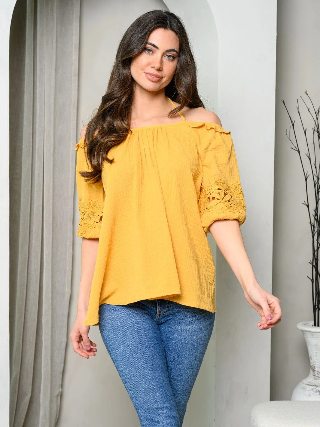 WOMEN'S SHORT SLEEVE NECK TIE TUNIC TOP