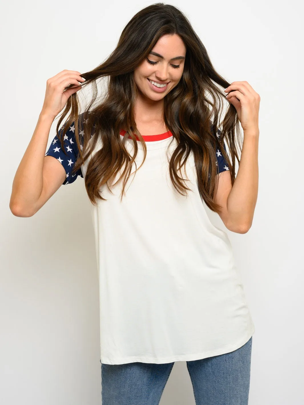 WOMEN'S SHORT SLEEVE STARS PRINT TOP
