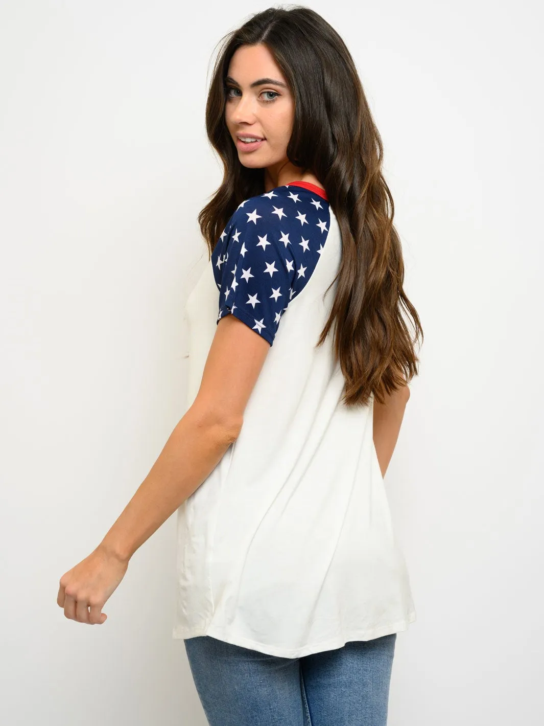 WOMEN'S SHORT SLEEVE STARS PRINT TOP