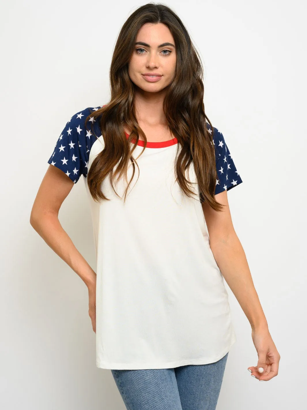 WOMEN'S SHORT SLEEVE STARS PRINT TOP