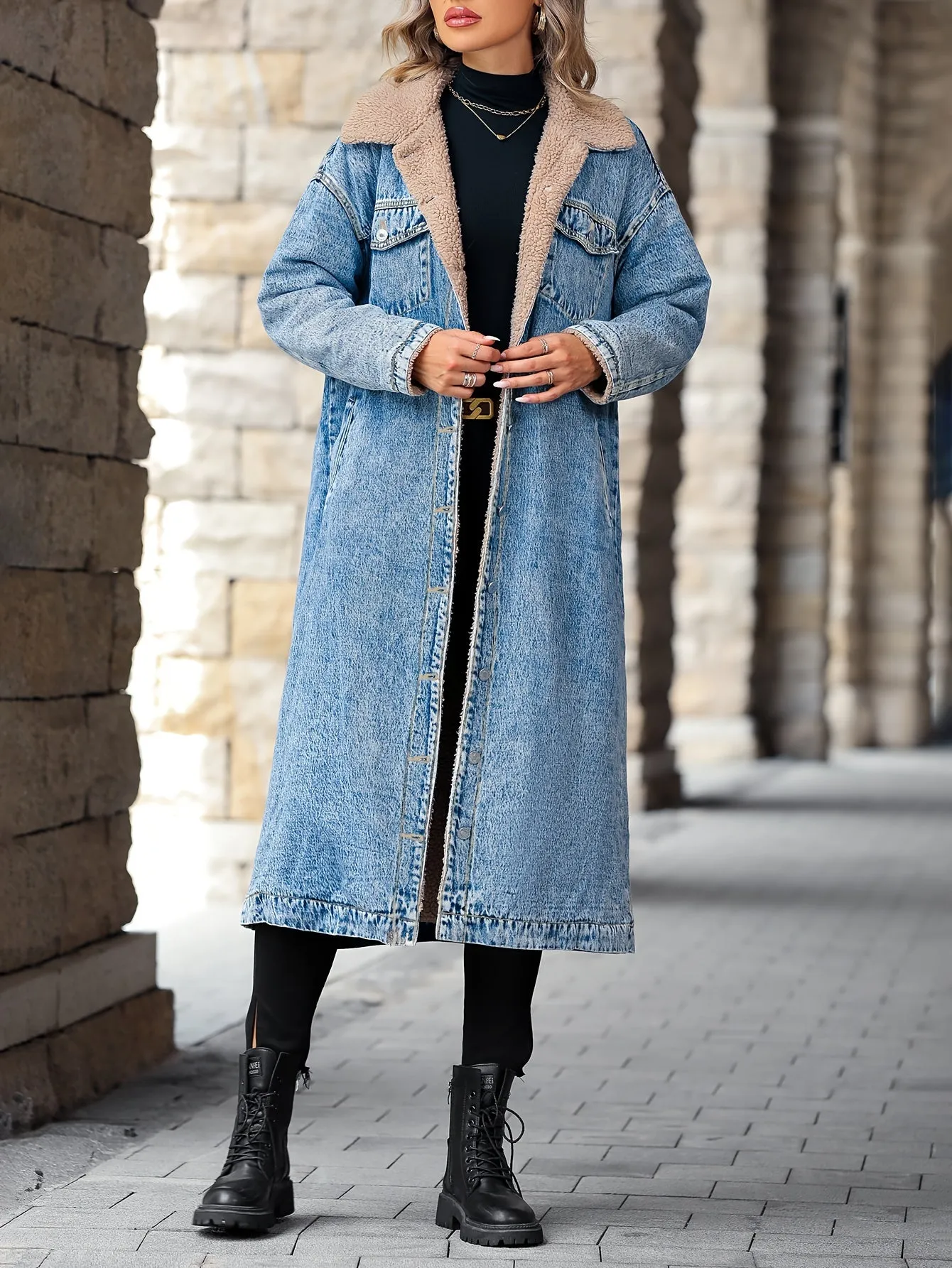 Womens Stylish Plus Size FleeceLined Denim Jacket