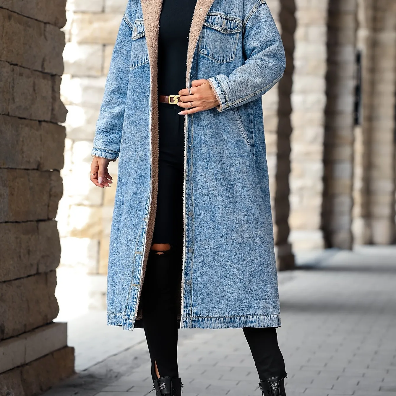 Womens Stylish Plus Size FleeceLined Denim Jacket