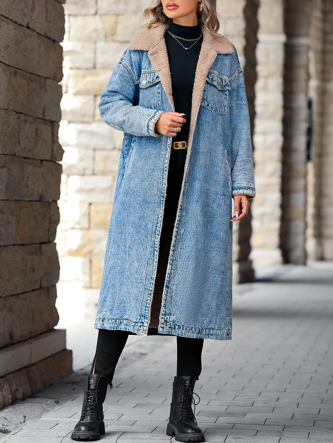 Womens Stylish Plus Size FleeceLined Denim Jacket