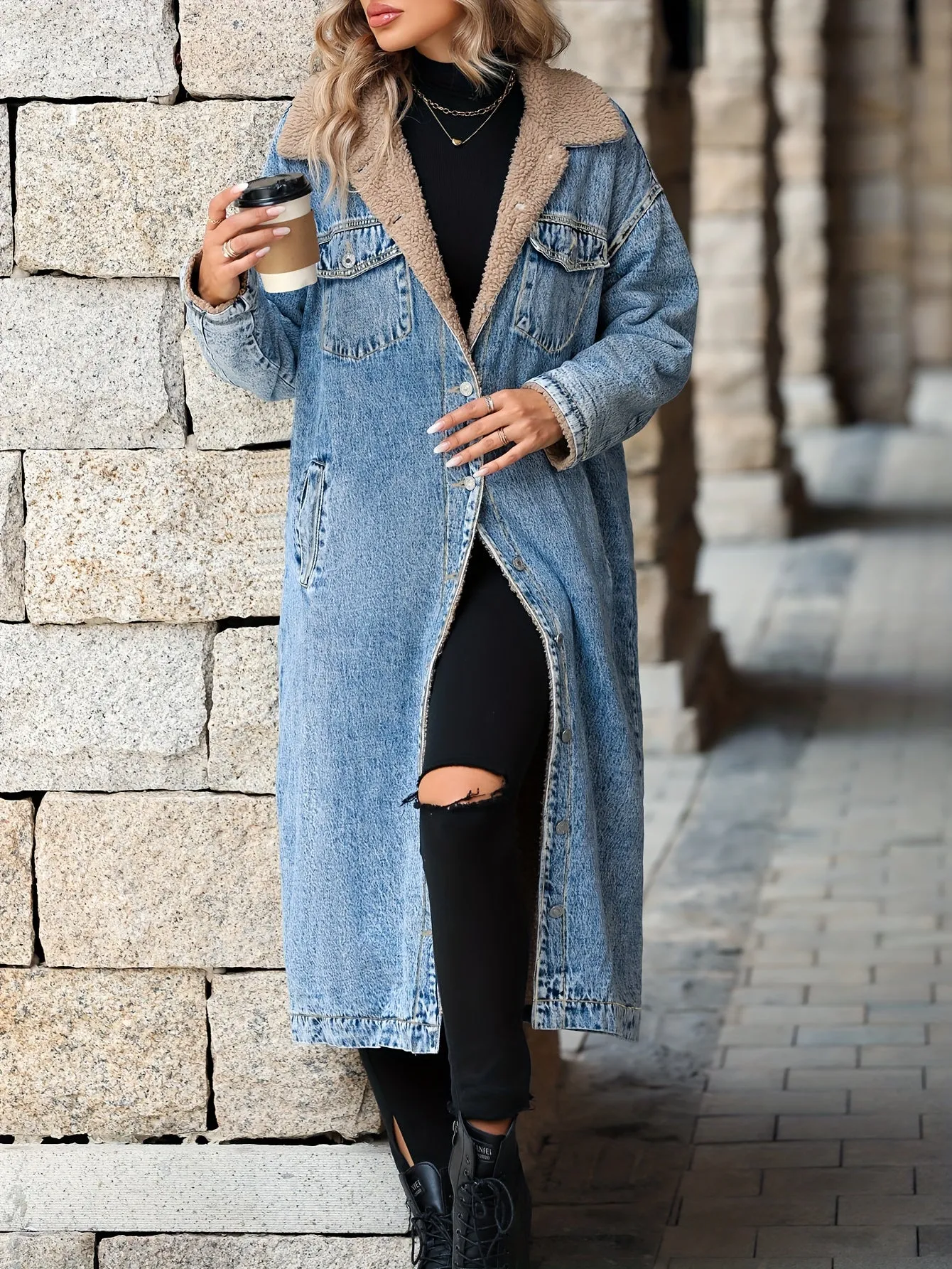 Womens Stylish Plus Size FleeceLined Denim Jacket
