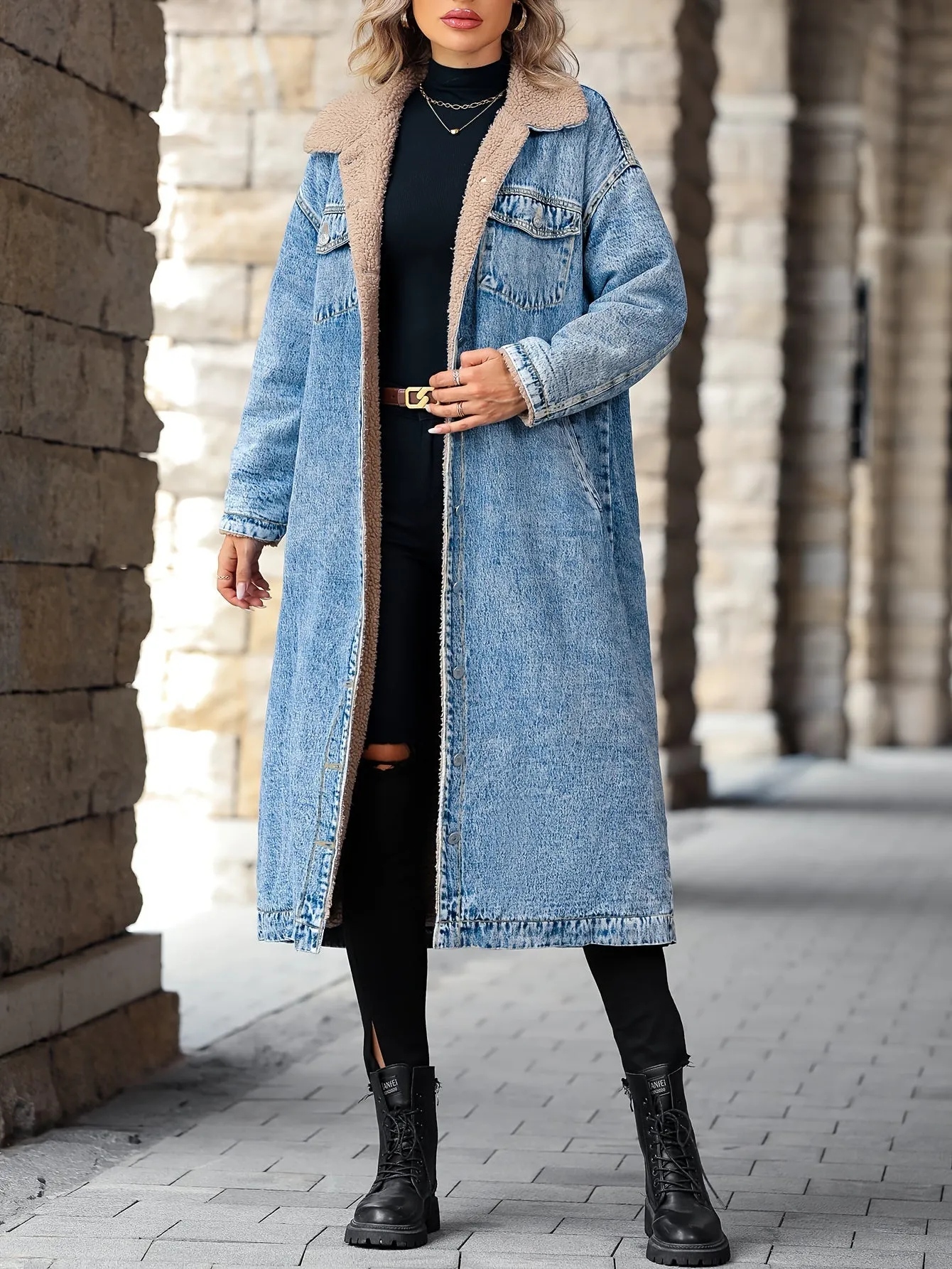 Womens Stylish Plus Size FleeceLined Denim Jacket