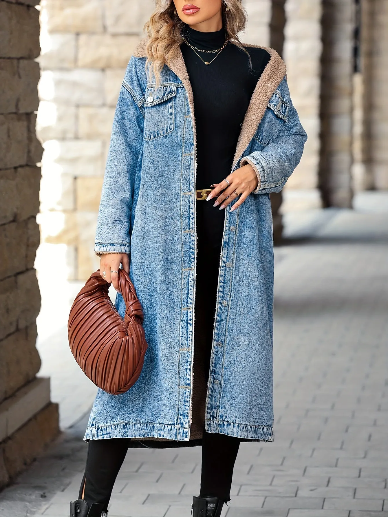 Womens Stylish Plus Size FleeceLined Denim Jacket