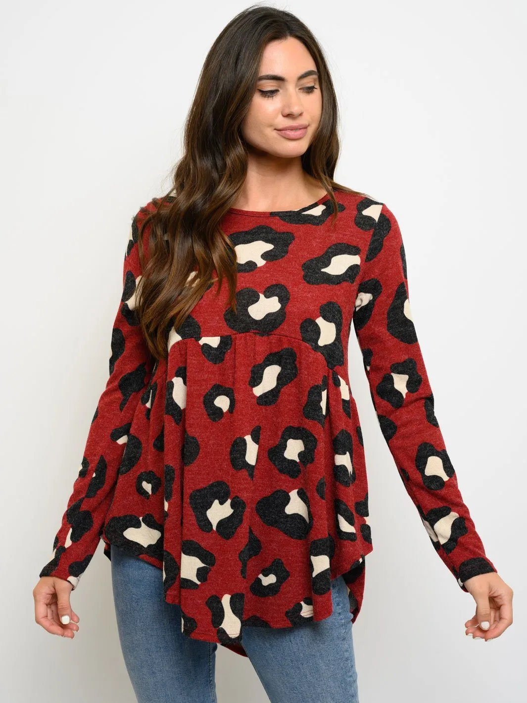 WOMEN'S TUNIC ANIMAL PRINT LONG SLEEVE TOP