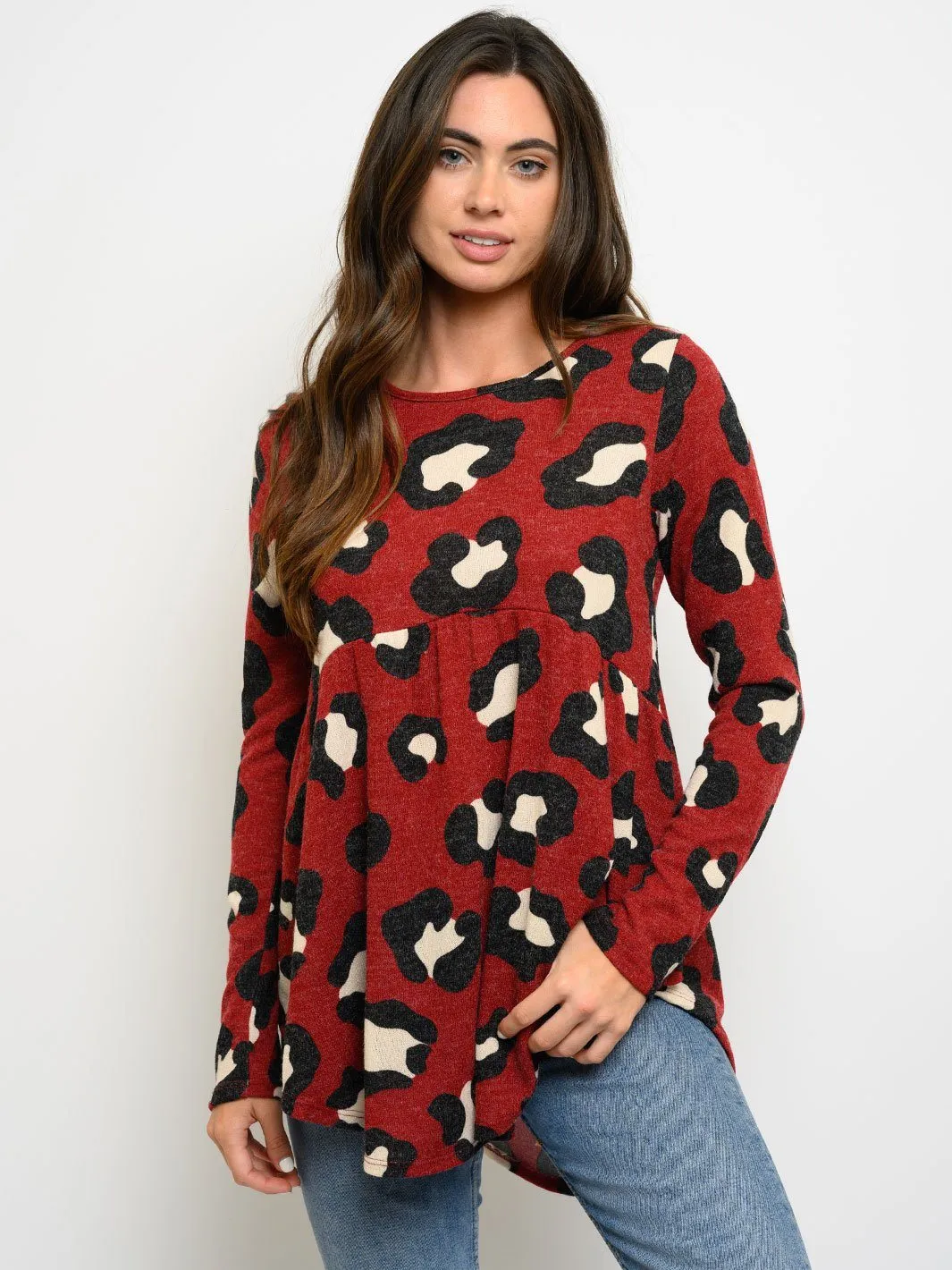 WOMEN'S TUNIC ANIMAL PRINT LONG SLEEVE TOP
