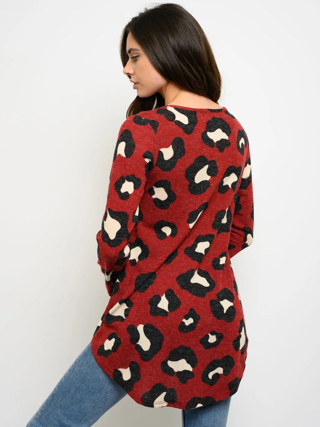 WOMEN'S TUNIC ANIMAL PRINT LONG SLEEVE TOP