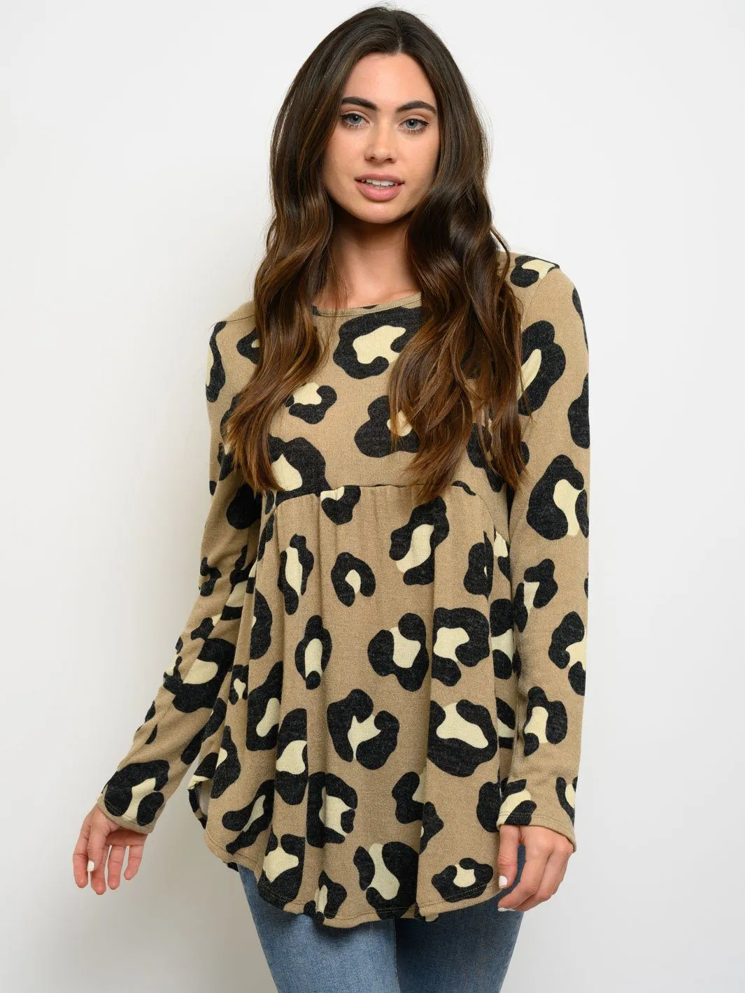 WOMEN'S TUNIC ANIMAL PRINT LONG SLEEVE TOP