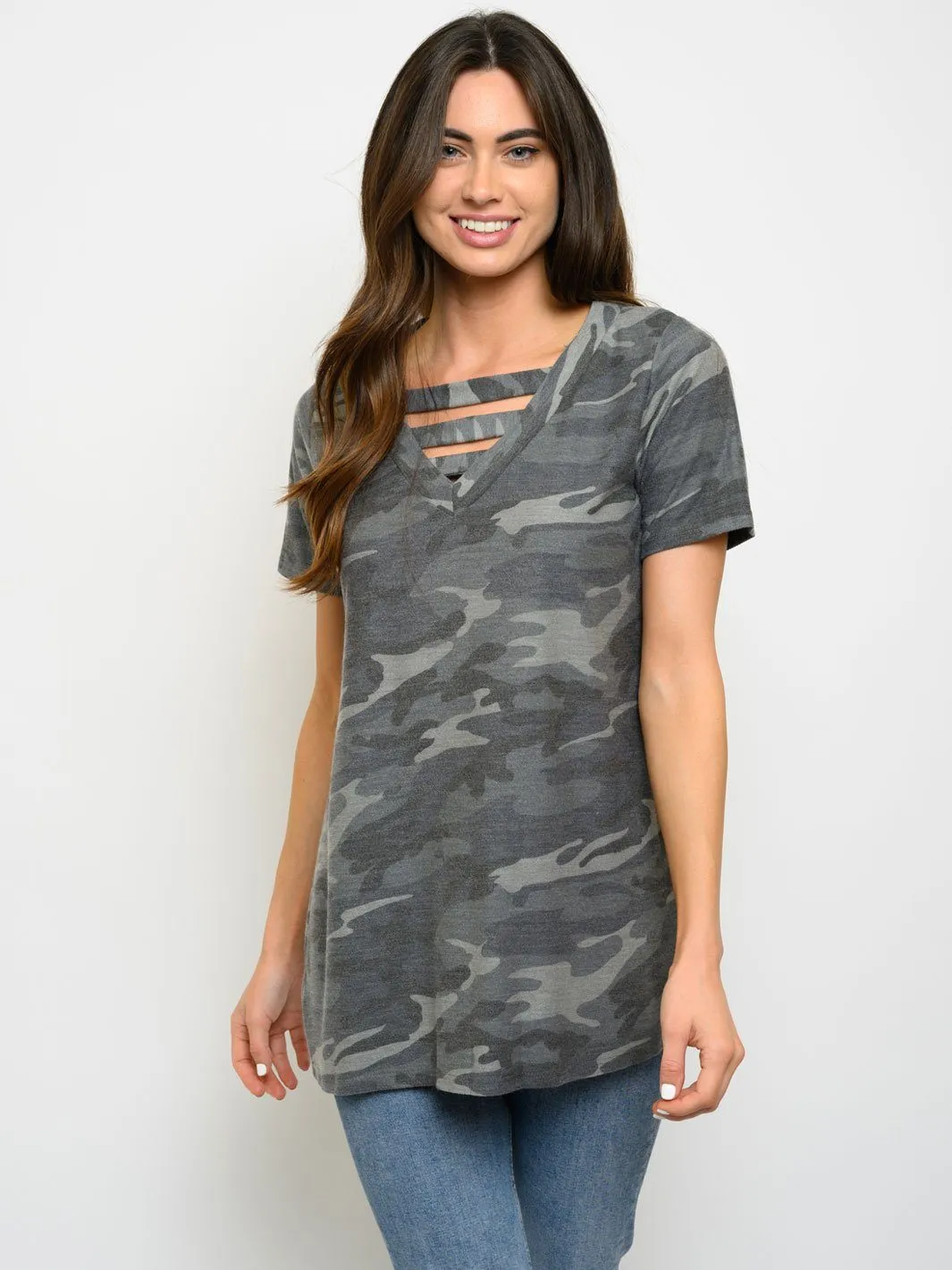 WOMEN'S TUNIC CAMO PRINT TOP