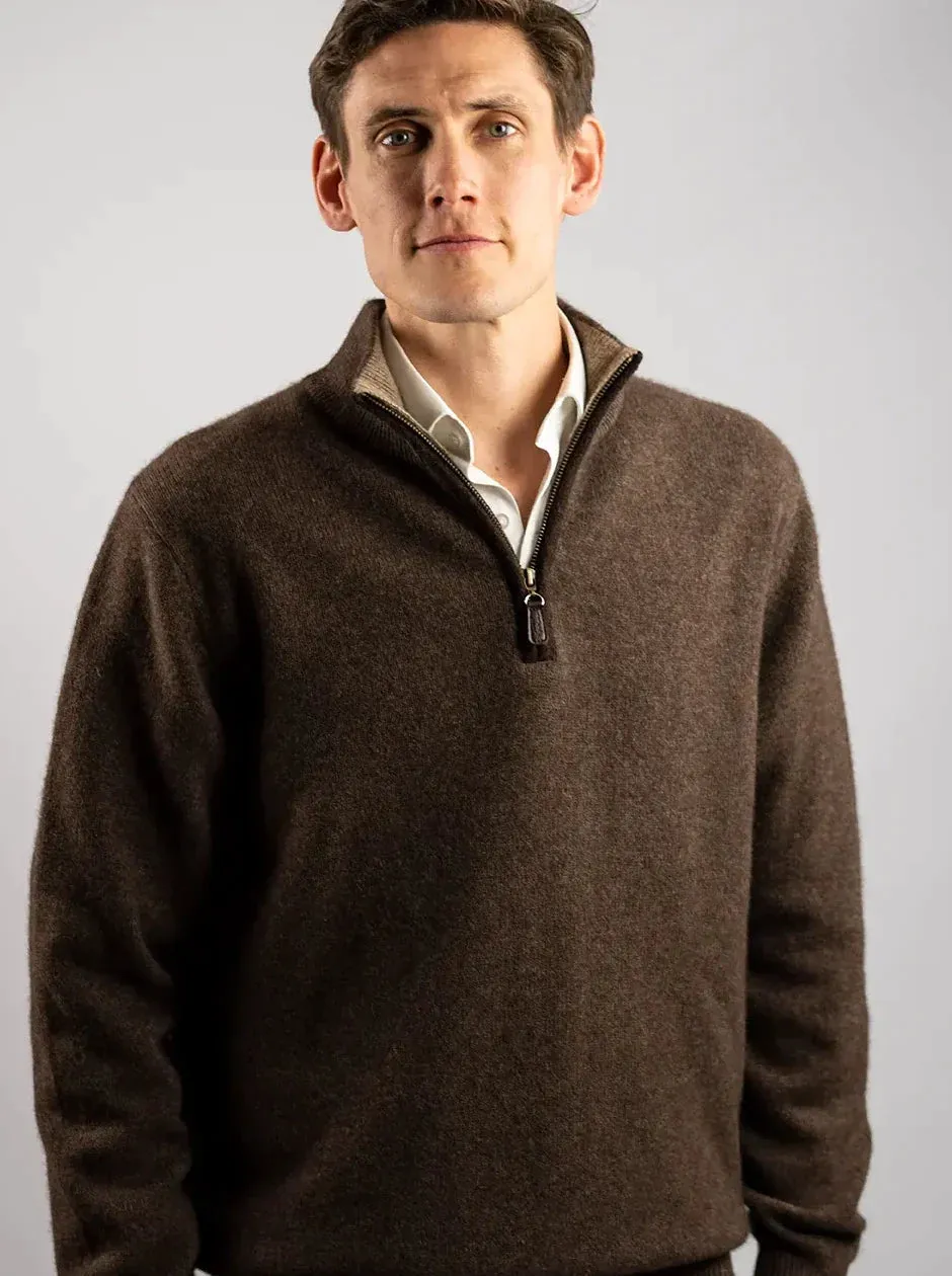 Zip Neck Jumper | Natural Dark Yak Yarn